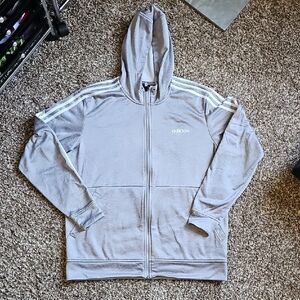 Adidas Light Gray Men's Full Zip Hoodie with White Stripes Size Large